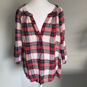 Crown & Ivy Plaid Blouse festive holiday sparkles plaid feminine